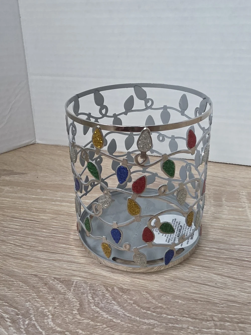 NEW Bath & Body Works Holiday Christmas Lights 3 Wick Candle Holder Silver